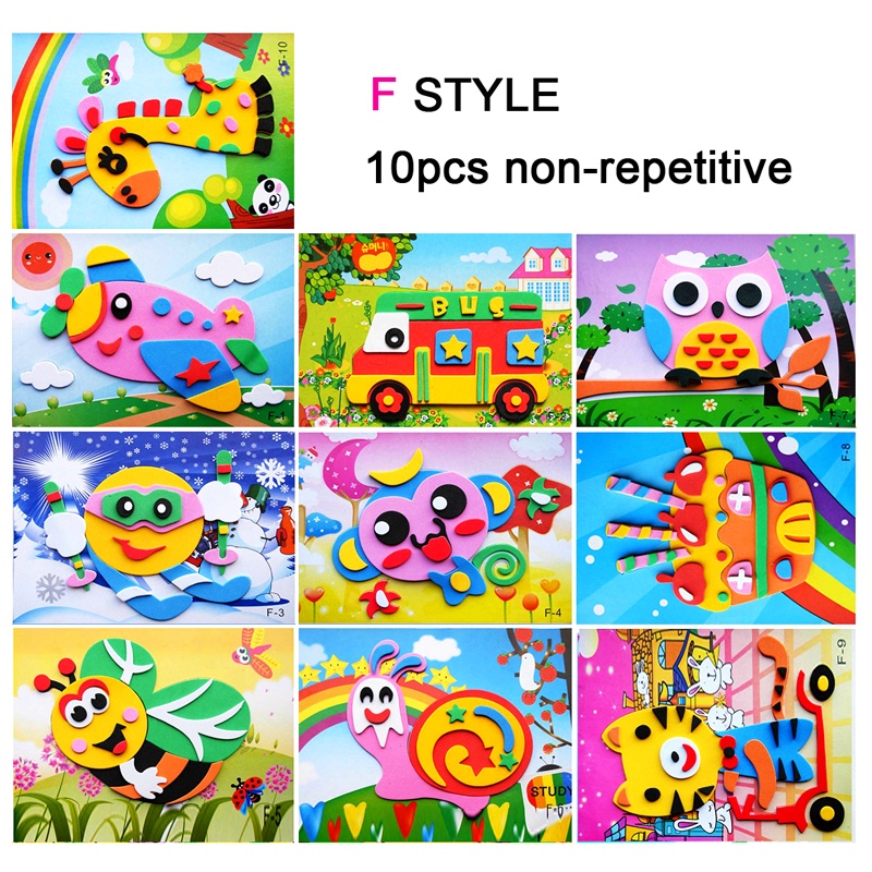 10Pcs Stiker Puzzle 3D Bahan Busa EVA Untuk Edukasi Dini Anak