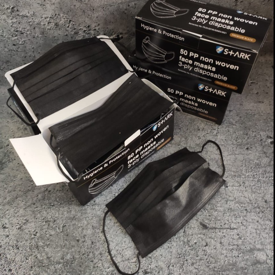 Masker 3ply Earloop HITAM 50pcs per Box BLACK Disposable Mask 50 pcs per 1box