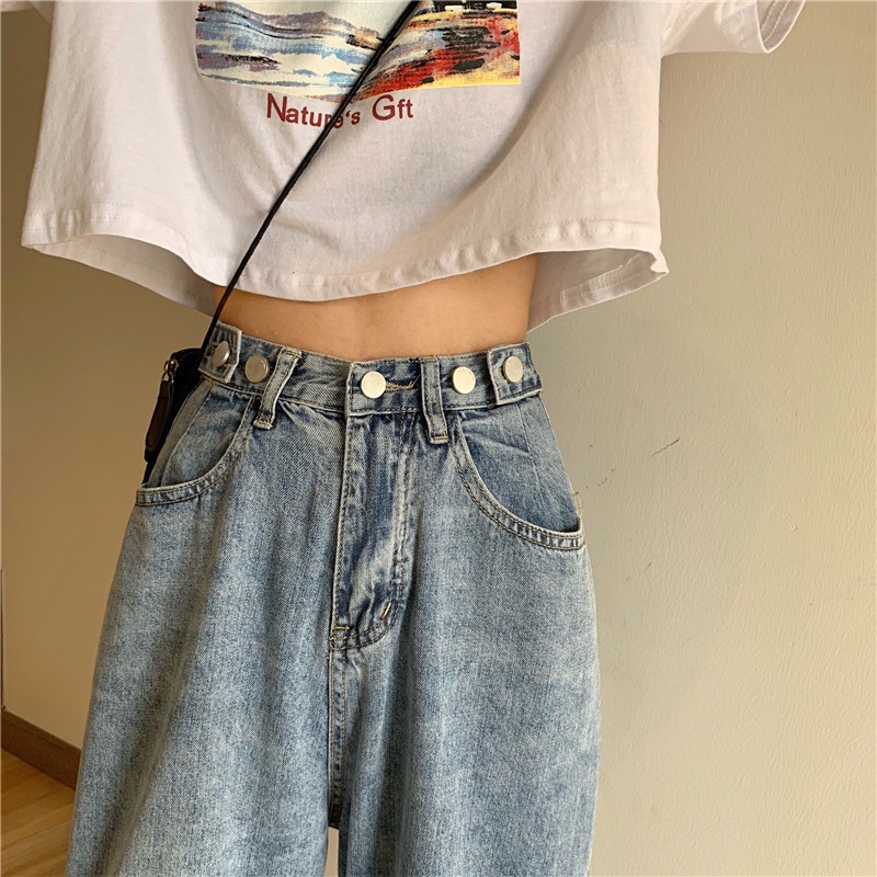 ripped jeans wanita high waist celana jeans loose Korea style PREMIUM IMPORT straight pants