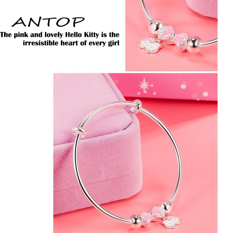 Gelang Tangan Rantai Aksen Simpul Pita Motif Hello Kitty / Cinnamon / Melody Untuk Perhiasan Wanita