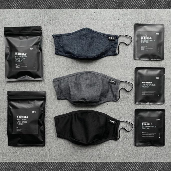 ( BISA COD ) BDS XSHIELD Paket 3 buah masker kain premium +filter pm 2.5 - Grey Blue Black