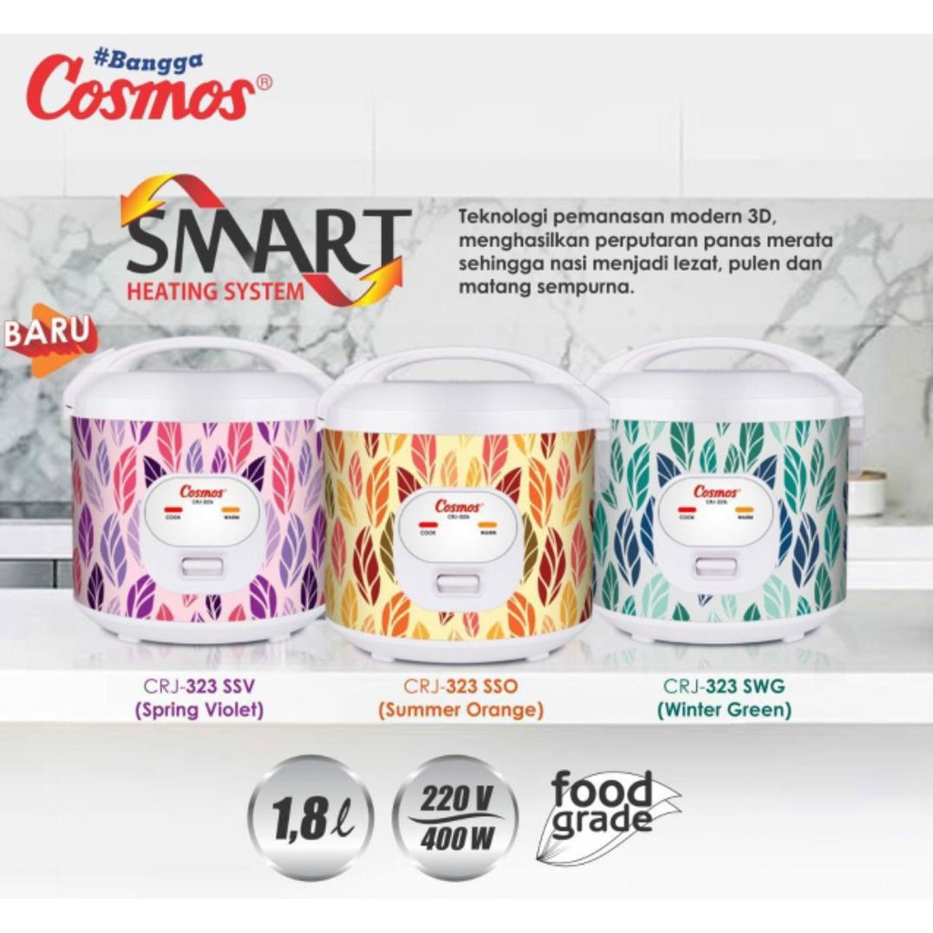 COSMOS Rice Cooker 1.8 Liter CRJ 323S SSO / SSV / SWG / Magic Com - Garansi 1 Tahun