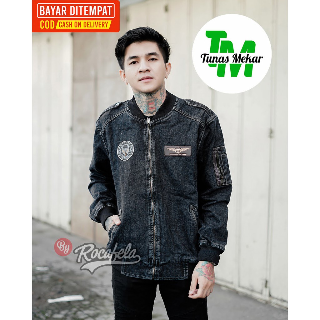 Jaket Jeans Pria Rocafela The News 100% Original ~ Jaket Jeans Bomber