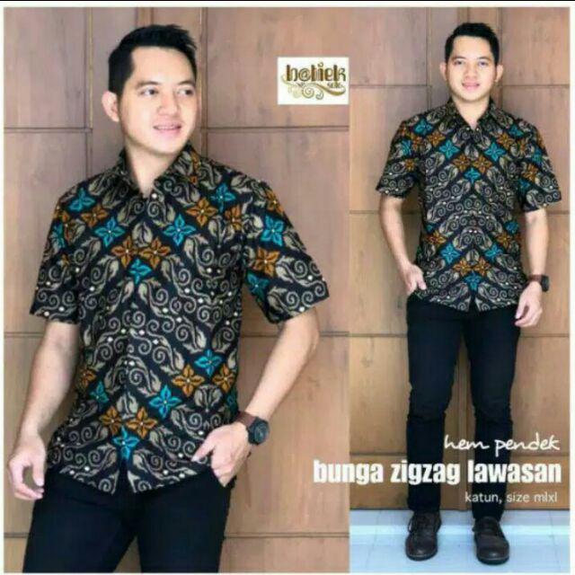 Hem Pisang Mega Mendung Ori Titiek Batik Solo, Kemeja Batik Pria Ppbtk07 Wsa04 Lengan Pendek Modern