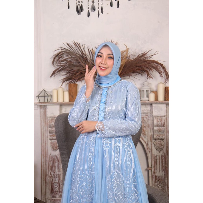 Gamis tulle hayfa//dres modern//dresss terbaru//gamis tulle pesta//fashion wanita