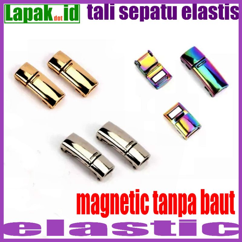 tali sepatu elastis flat glitter dengan magnetic lock tanpa baut