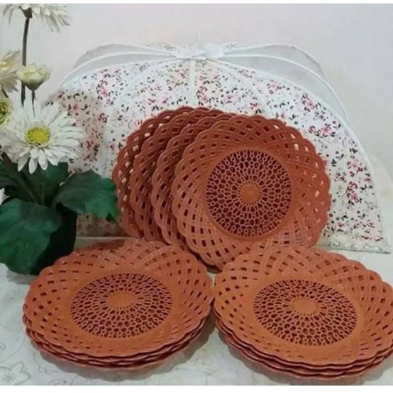 piring rotan 1 lusin/piring rotan plastik/piring rotan 12pcs