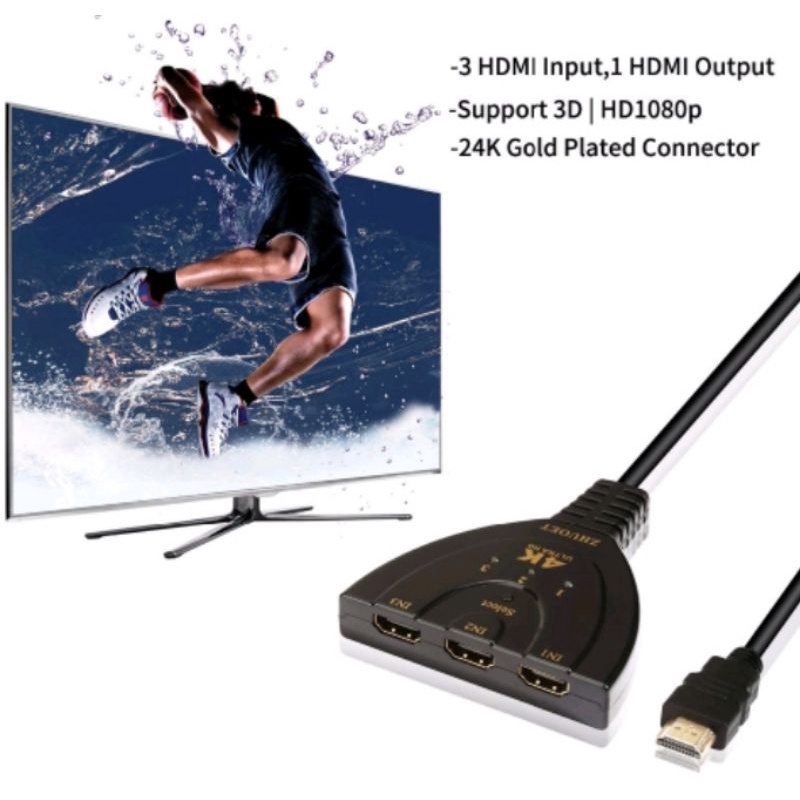 3 in 1 Hub HDMI Switch 3 Port Hub Splitter Adapter 4K 1080P DVD HDTV