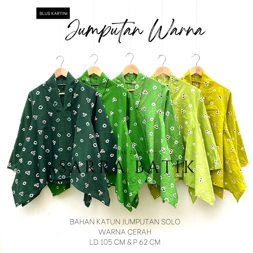 PREMIUM XXL XXXL Blus Jumputan Hijau Series 4 Warna Cerah Batik Solo Katun Super Jumbo Seragam Kondangan Warna Daun Botol Lemon Atasan Kebaya Kutubaru Encim Kerja Kantoran Modern Kekinian Handmade Ori Asli Jumput