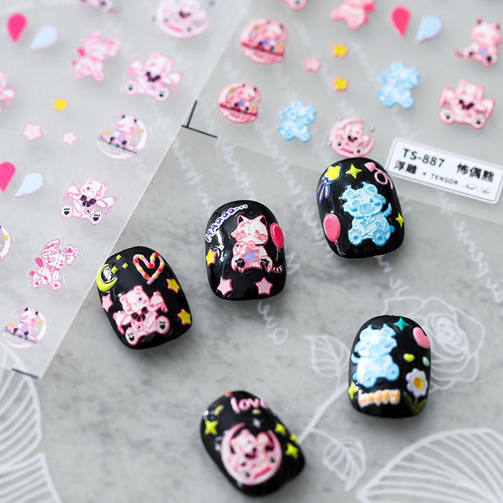 Agustina Kartun Nail Art Stiker Bintang Lucu Kelinci Bulan Perekat Diri decals Bear DIY Dekorasi Kuku