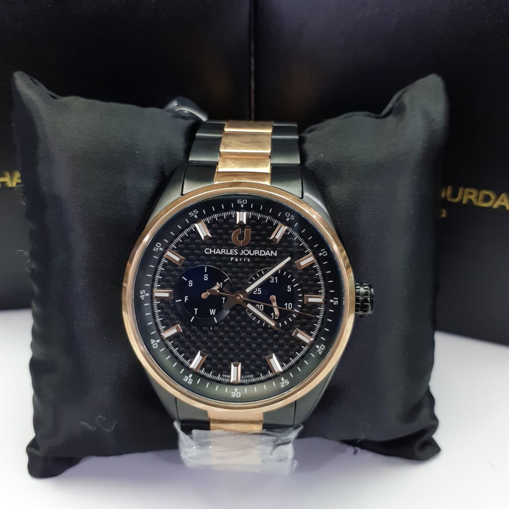 JAM TANGAN PRIA CHARLES JOURDAN CJ1038-1032 BLACK ROSEGOLD ORIGINAL
