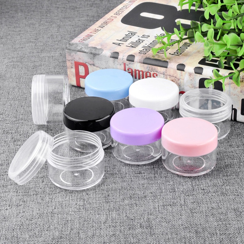 [10g/20g Mini Portable Plastic Cosmetic Empty Jars ] [Small Colorful Covers Clear Plastic Cosmetic Pot Jars] [Eyeshadow Makeup Cream Lip Balm Traveling and Outgoing Portable Container]