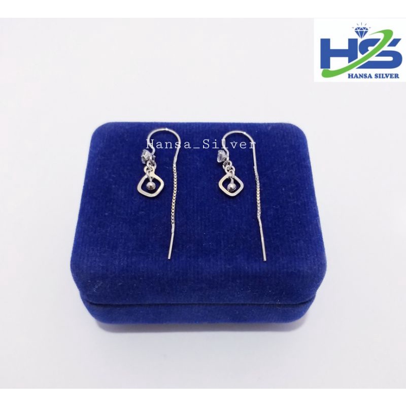 Anting Perak Silver Asli 925 Lapis Emas Putih Model Agogo Var Italy - Anting Wanita Anti Karat