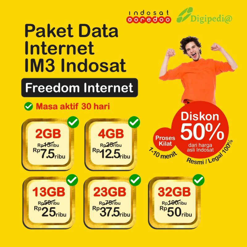 Promo Diskon Paket Kuota Indosat Freedom Internet 50gb 100 Kuota Utama 30 Hari Resmi Legal 100 Shopee Indonesia