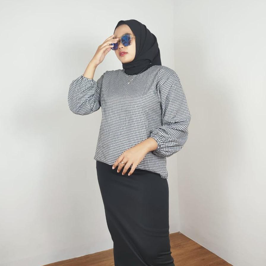 M[79]DE Pakaian Atasan Baju Wanita Motif Kotak SINTA BLOUSE Produk.s bagus [.,.,M4K4CI.,]