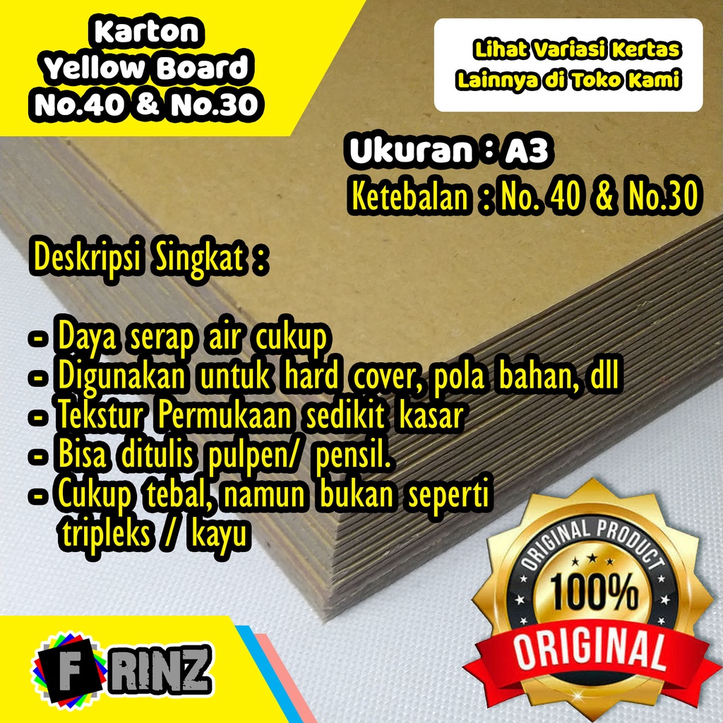 

Kertas Karton Kuning Bot No. 30 dan 40 A3 / Carton Yellow Board / Hard Board Cover Packing No 30 & 40