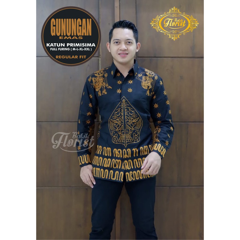 GUNUNGAN EMAS FLORIST BATIKSOLOAMANAH KEMEJA BAJU BATIK PRIA SOLO LENGAN PANJANG PENDEK LAPIS FURING ATASAN BATIK PREMIUM MODERN KATUN HALUS MACAN KUNING AMARA MONICA RANIA PELANGGO DEDAUN MARUN  TRUNTUM KAPAL LAWASAN KRISNABAYU KEJORA DENADA NABILA