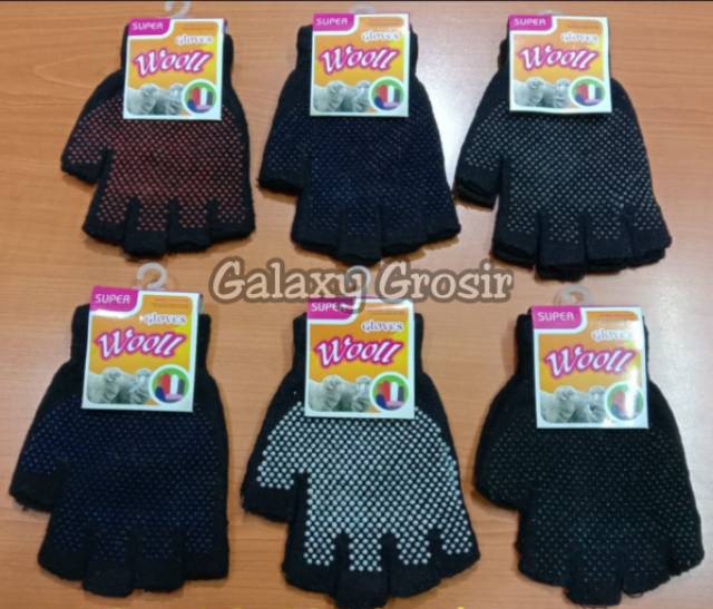 [12pcs]Sarung tangan hitam polos anti selip potong cewek cowok harga grosir