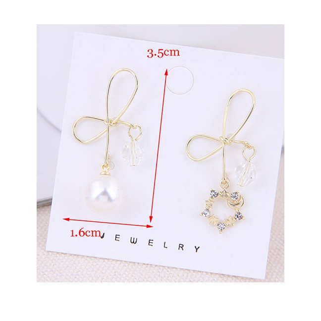 LRC Anting Tusuk Fashion Gold 925 Silver Needle Bow Asymmetric Earrings A59880