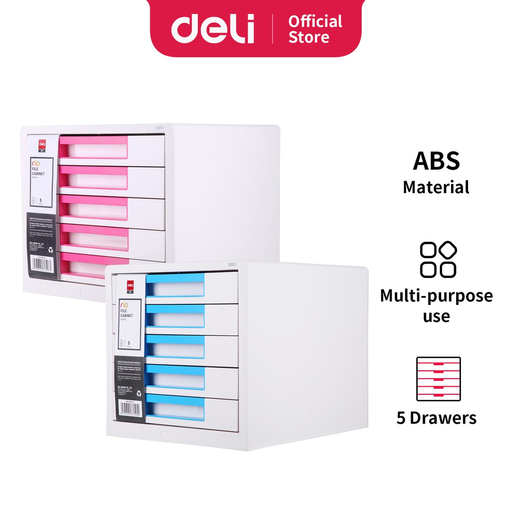 Deli Filling Cabinet File Kabinet Plastik Biru/Pink 5 Ruang Penyimpanan 27,7x34,4x25,9cm EZ010X3