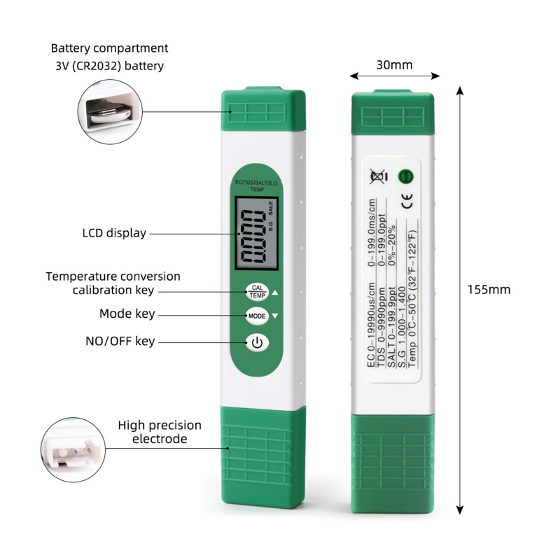 Kiss TDS Meter Digital 5in1 Untuk Mengukur Suhu Air / Garam