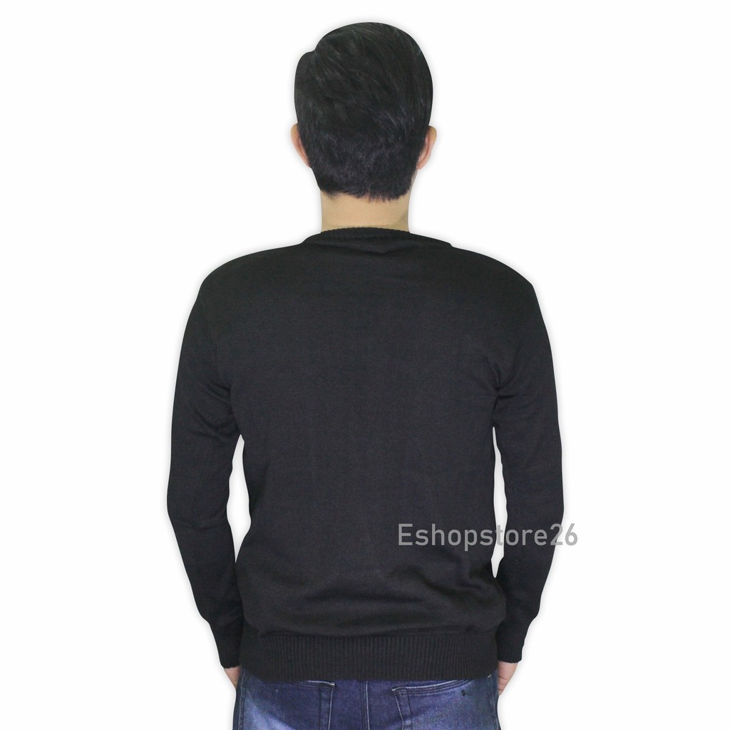 Sweater Rajut Vneck pria Greenlight - Jaket rajut pria v neck - Hitam