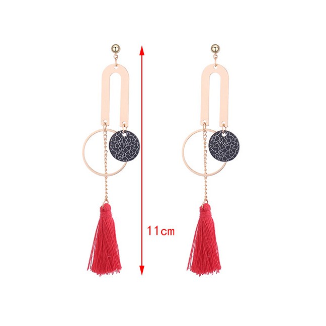 LRC Anting Tusuk Personality Round Shape Decorated Long Tassel Earrings