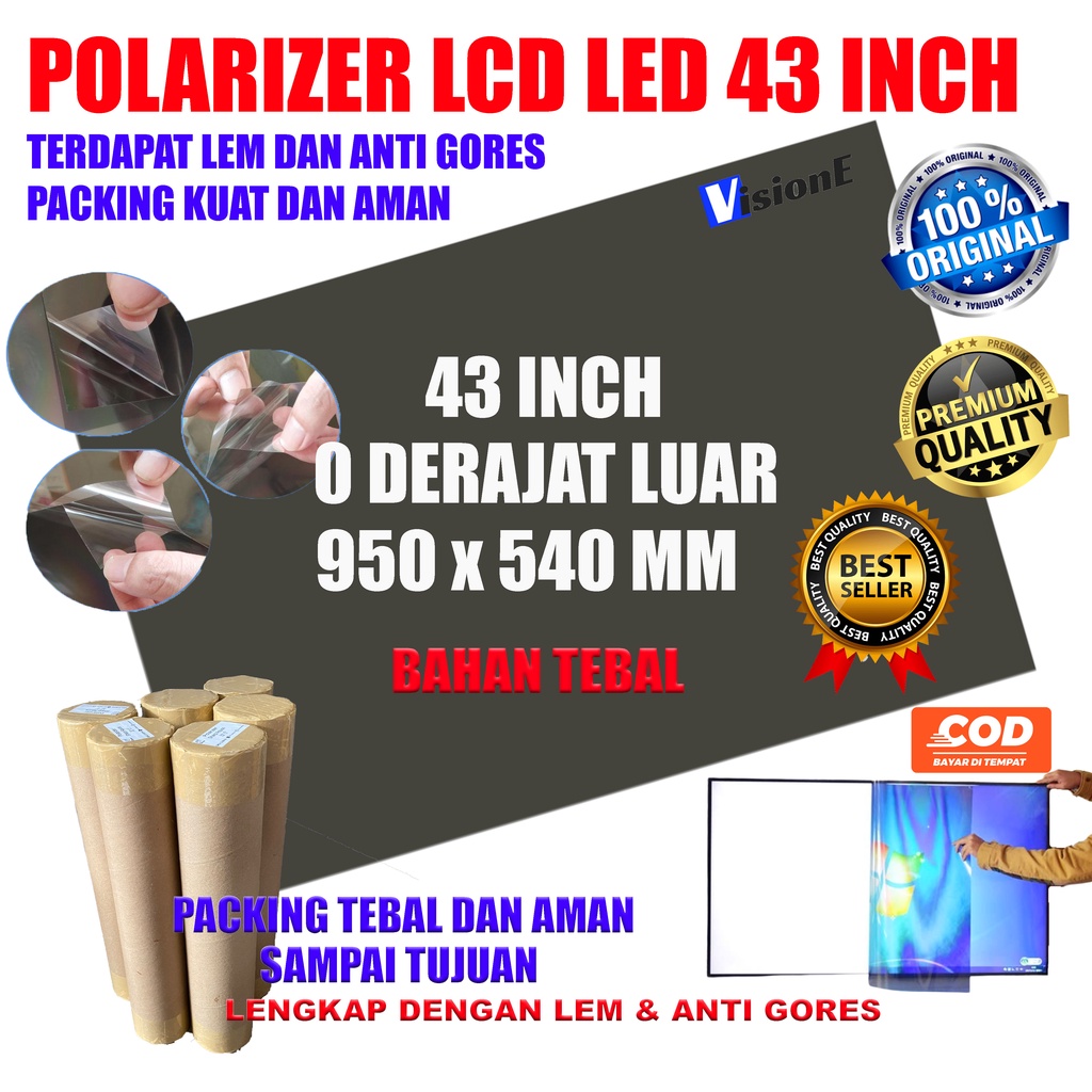 POLARIZER LCD LED 43 INCH 0 DERAJAT BAGIAN LUAR POLARIS LCD 43INC 43&quot; POLARIZED LAPISAN LCD LED KACA POLARISER