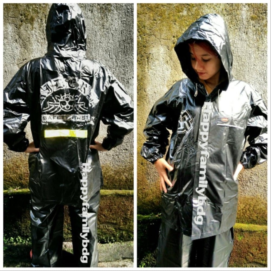 Jas Hujan Setelan Set Jaket Celana Black TRIBAL TATO Bagus Tebal Murah