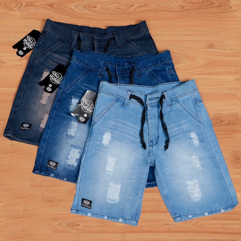 CELANA PENDEK JEANS SOBEK TALI KOLOR RAWIS/CELANA DISTRO PRIA RAWIS