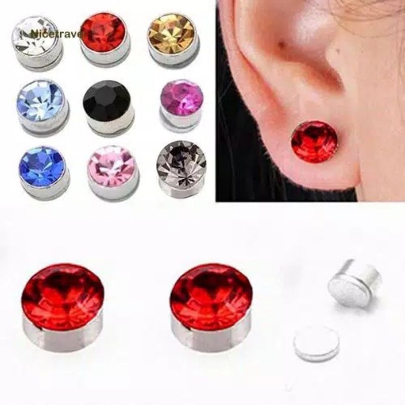 Anting Magnet Anting Bulat Permata isi 12pasang Per lusin Warna