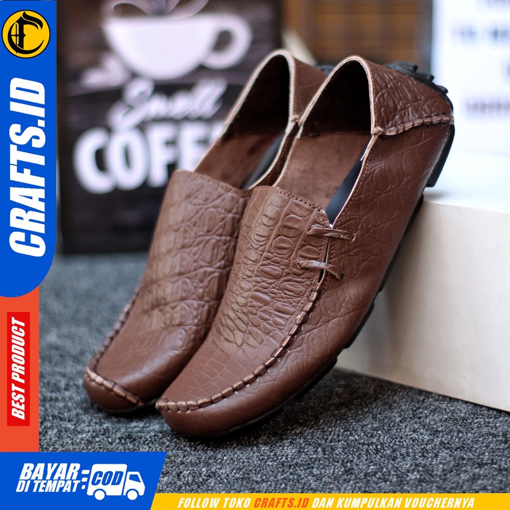 Crafts Fridz -Sepatu Casual Slip On Kulit Asli Kerja Pria