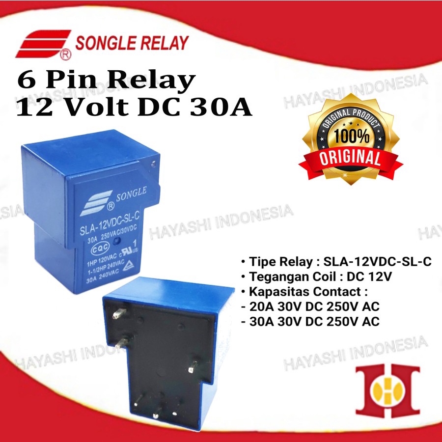 Relay 12VDC 30A 6 Pin SONGLE