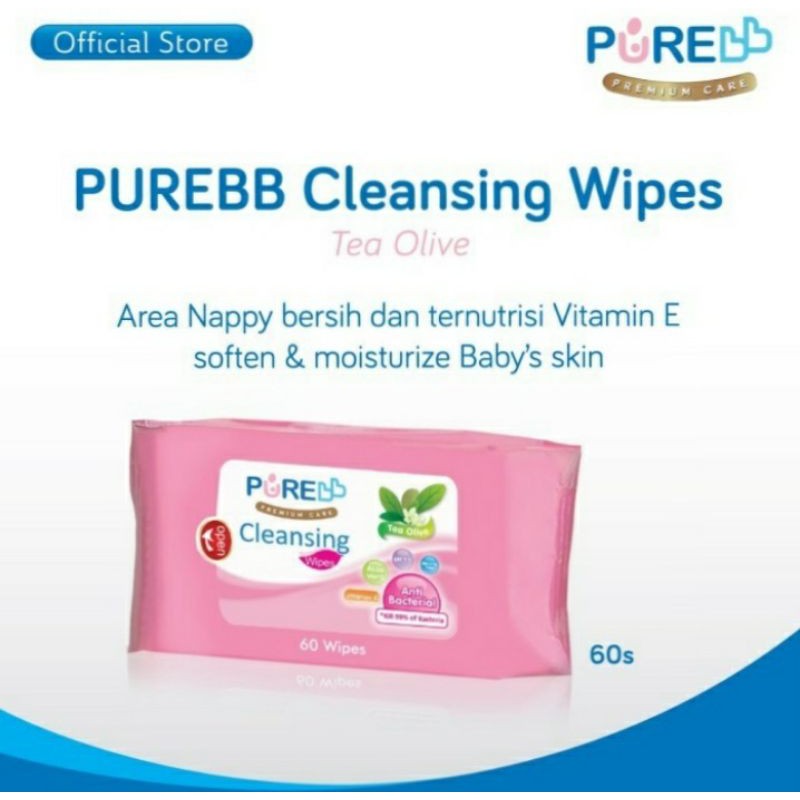 tissue basah pureBB wipes tea olive isi 60 sheet