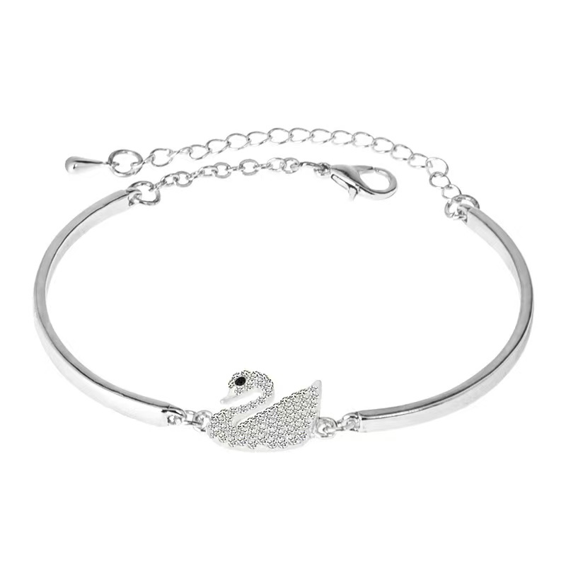 COD Gelang Bracelets Fashion Swan Cuff Bracelet with Zircon Women Animal Bird Jewelry