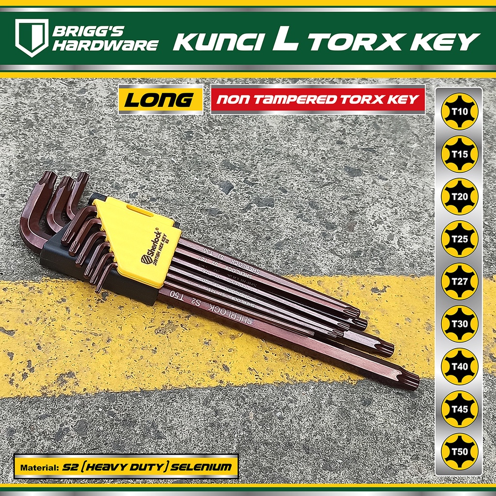 Sherlock Kunci L Bintang Set 9 Pcs (Panjang) / Kunci L Torx Key Original Sherlock