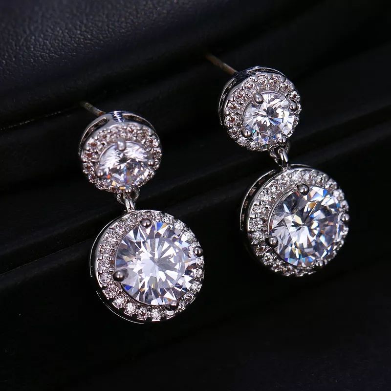 Anting premium double round zircon