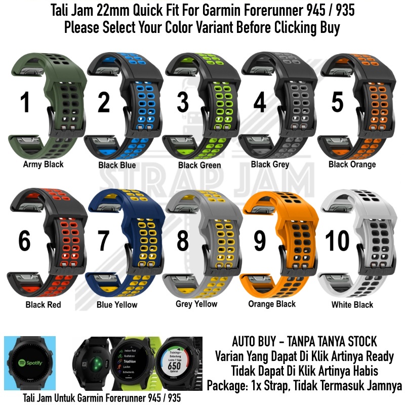 TRD Strap Garmin Forerunner 945 935 - Tali Jam Quick Fit 22mm Silikon Rubber Untuk Olahraga