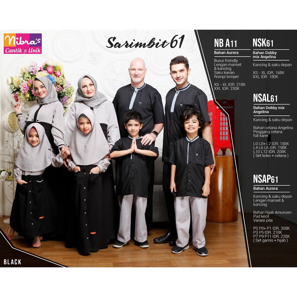 NIBRAS SARIMBIT 61 HITAM/GAMIS IBU NB A11/KOKO AYAH NSK 61/SERAGAM LEBARAN KELUARGA FASHION MUSLIM