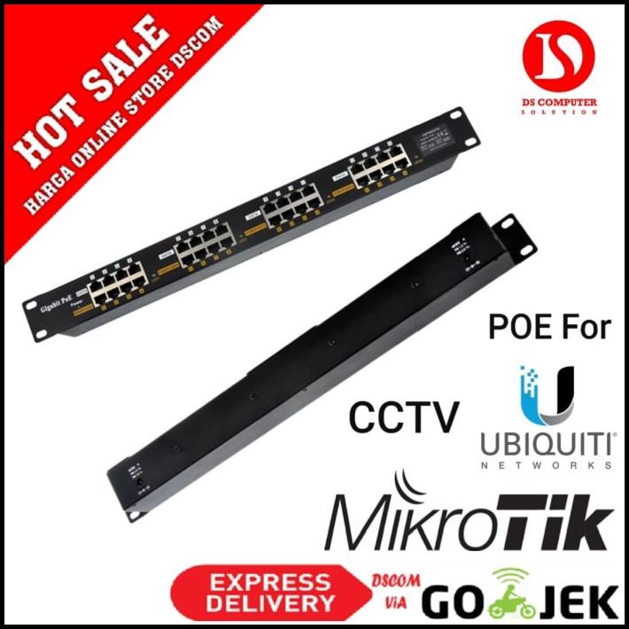 Poe Gigabit Injector 16 Port Rackmount Support Ubiquiti Mikrotik Cctv