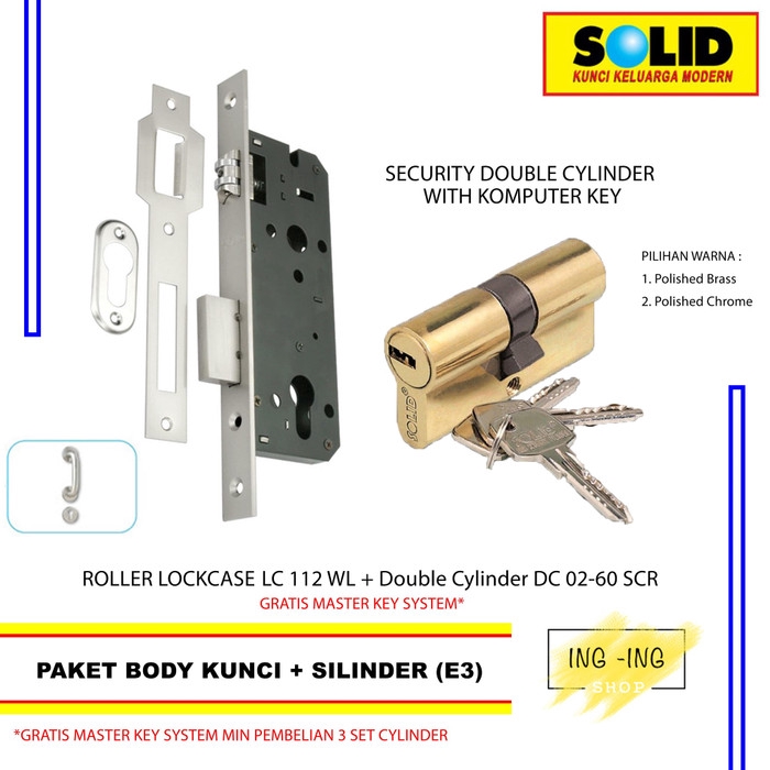 Body Kunci Pelor Solid LC 112 WL 50 + Silinder Dc 02 - 60 SCR (E3.1)