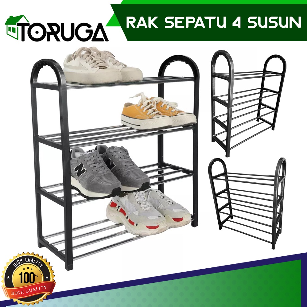 Rak Sepatu 4 Tingkat Portable Rak Sandal 4 Susun Bahan Plastik Multifungsi