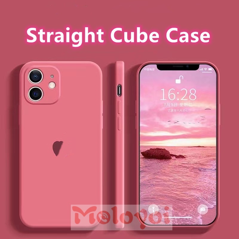 Casing Soft TPU Case for iPhone 7 8 Plus 6 6S 11 12 Pro Max X XR XS SE 2020 Straight Cube Cover Witeh Apple Logo