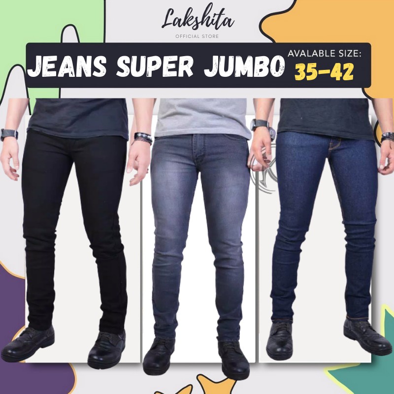 ORIGINAL KENT Celana Jeans Pria Ukuran Jumbo Panjang Model Slim Fit Skiny Pensil Big Size Ukuran 39 40 41 42 43 44 45 46 XXL XXXXL XXXXXL Bahan Awet Pinggang Longggar Melar Besar Keren Termurah Warna Hitam Biru Muda Terang Navy Model Terbaru 2023 Bisa COD