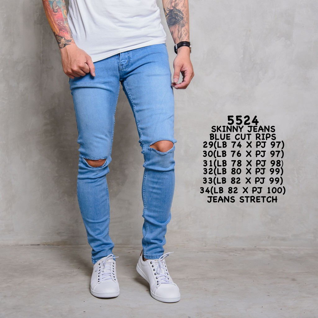 RIPPED JEANS PRIA TAMPAN SOBEK LUTUT SKINNY SOFTJEANS STRECTH MURAH