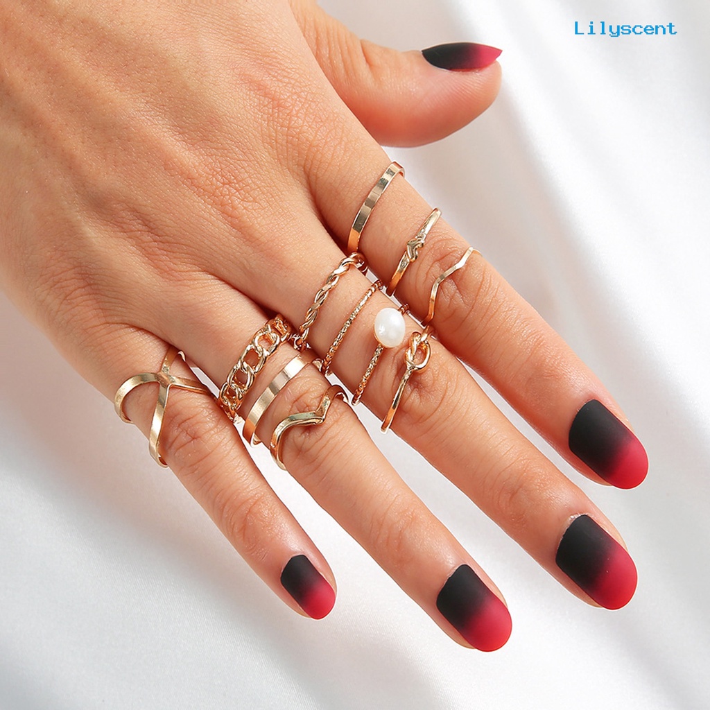 10pcs Cincin Knuckle Stackable Tahan Lama Gaya Vintage Untuk Wanita