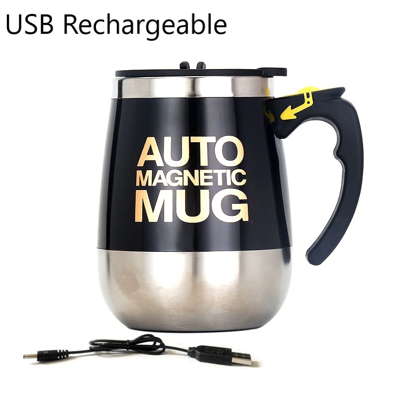 Gelas Aduk Otomatis Automatic Magnetic Stirring Cup USB Rechargeable 400ml - LC-01 - Silver