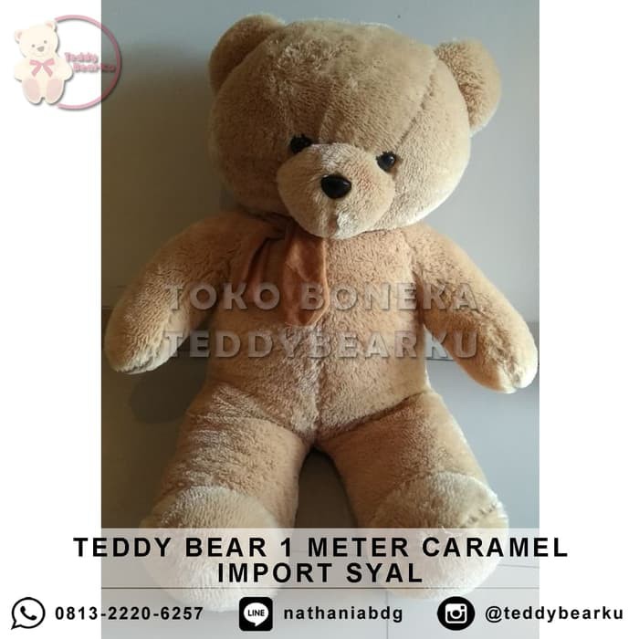 Boneka teddy bear jumbo 1 meter karamel + syal model teddy bear impor