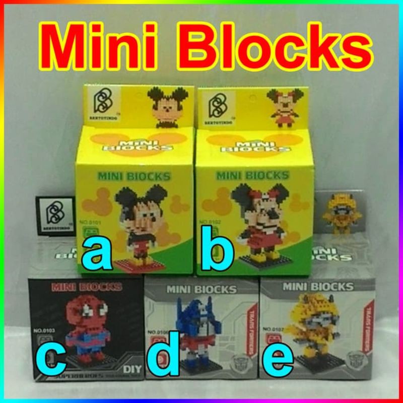 mini blocks mainan block lego spiderman transformers mickey minnie
