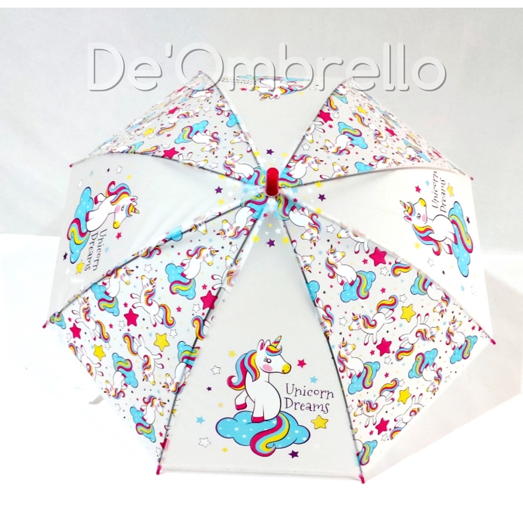 (007UC)De'Ombrello! Payung PVC Anak Full Print Motif Unicorn